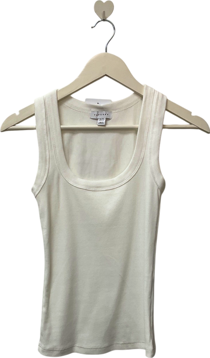 Topshop White Ribbed Tank Top UK XS