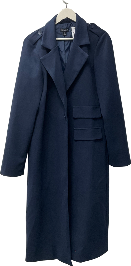 PrettyLittleThing Blue Navy Textured Wool Look Double Pocket Coat UK 14