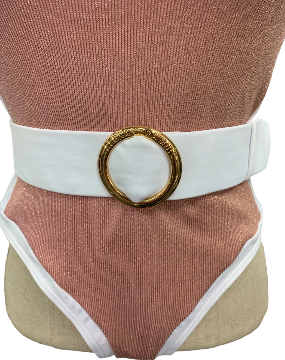 Alexandra Miro Pink Off-Shoulder Belted Swimsuit UK S