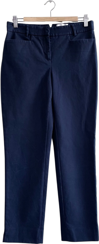 The White Company Navy Blue Oxford Fit Stretch Cotton Tapered Trousers UK 10