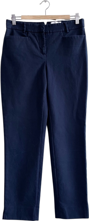 The White Company Navy Blue Oxford Fit Stretch Cotton Tapered Trousers UK 10