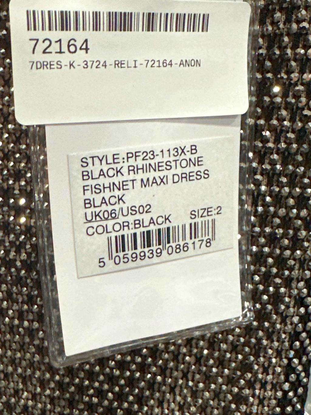 Self Portrait Black Crystal-Embellished fishnet gown UK 6