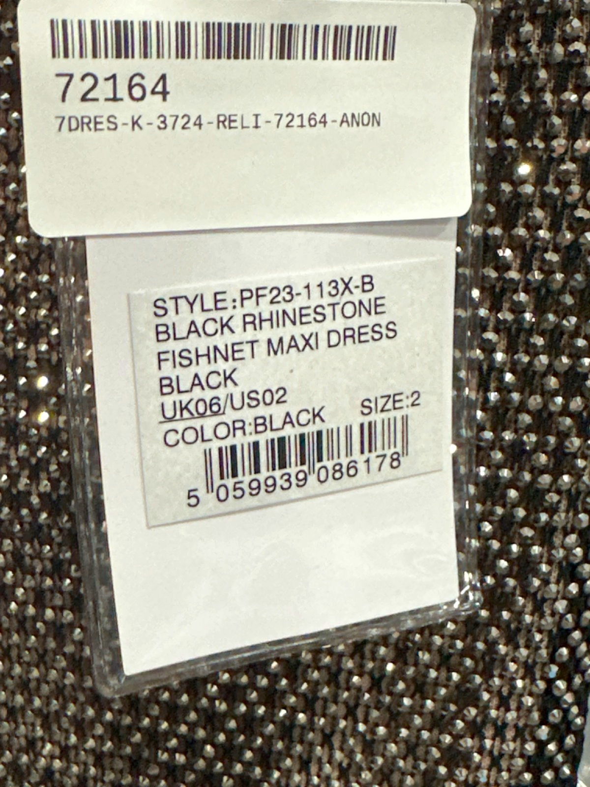 Self Portrait Black Crystal-Embellished fishnet gown UK 6