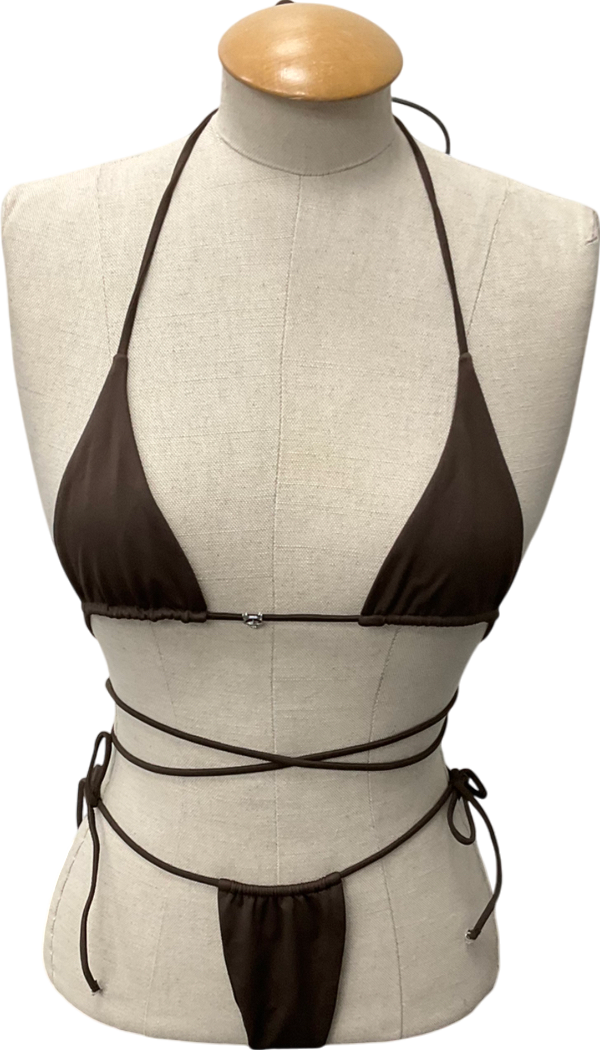 Naked Wolfe Brown Bikini Set With Wolfe Detailing Charms UK XS