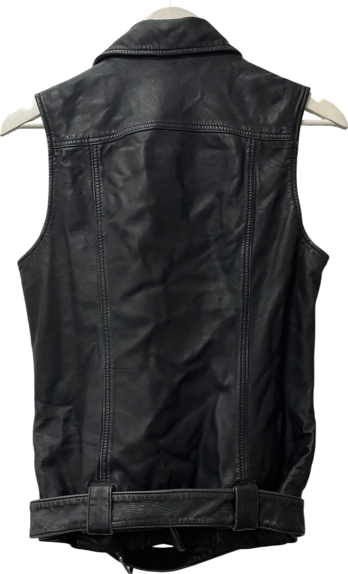 Topshop Black Faux Leather Oversized Sleeveless Biker Jacket UK 8