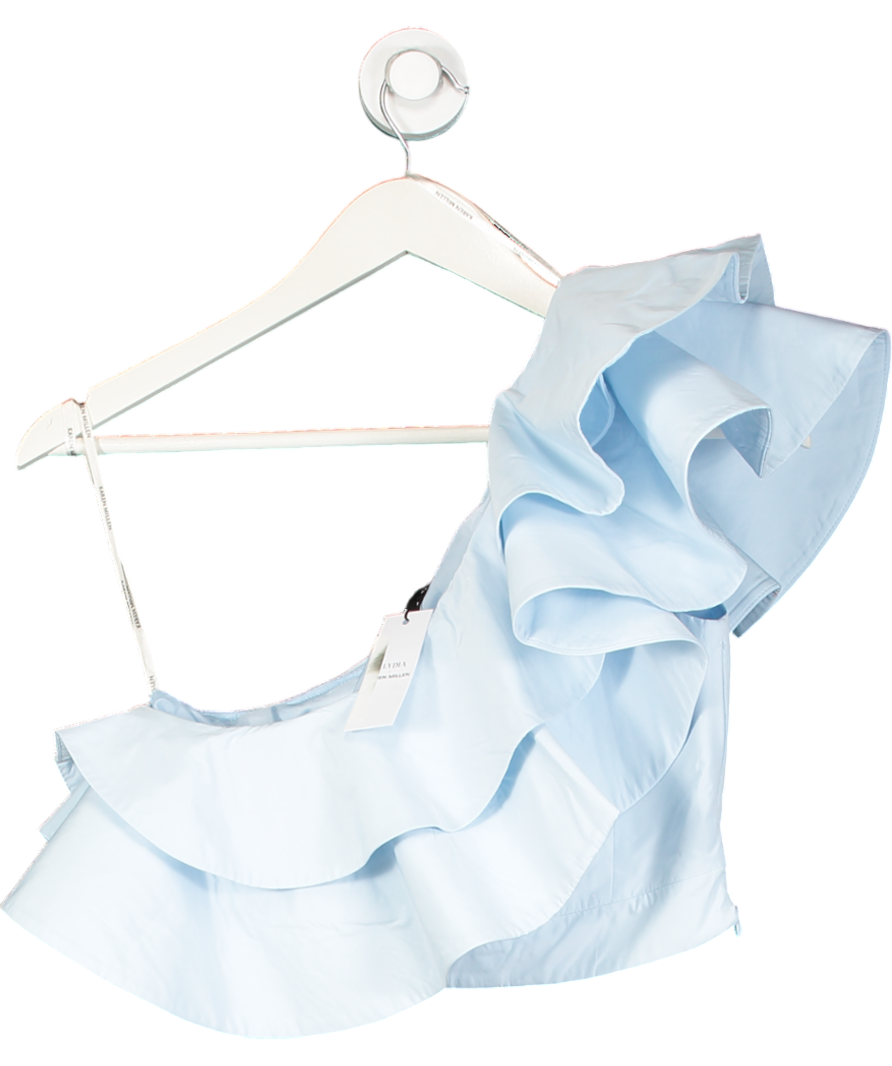 Karen Millen Blue X Lydia Millen Taffeta One Shoulder Frill Top UK 6