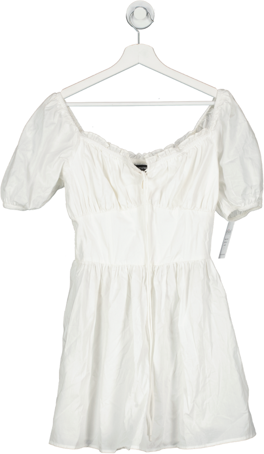 PrettyLittleThing White Cotton Skater Mini Dress UK 8