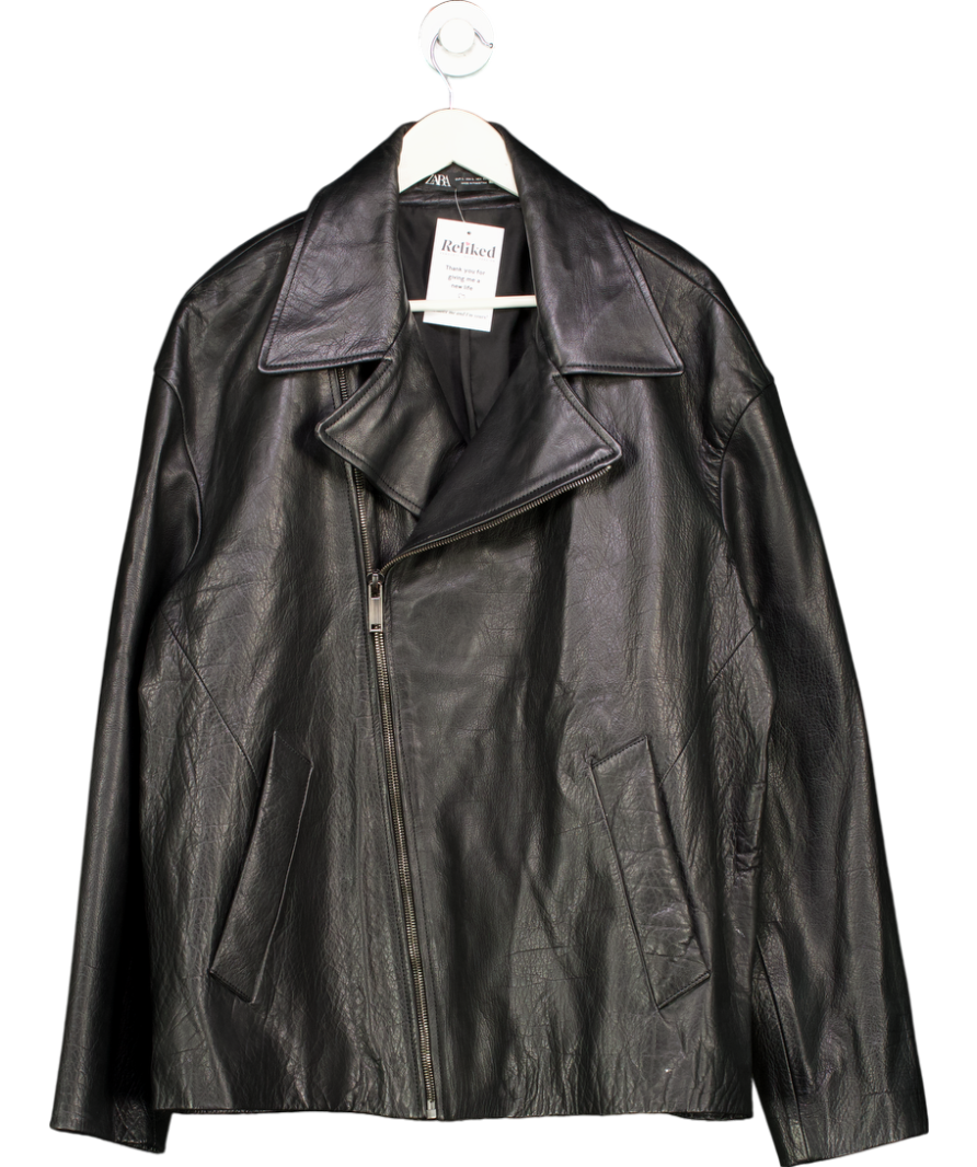 ZARA Black Leather Jacket UK L