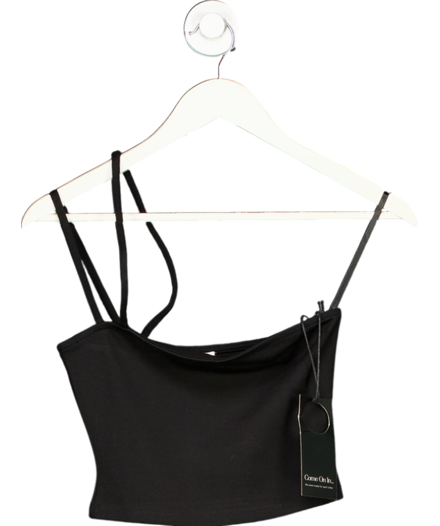 Privacy Please Black One Shoulder Crop Top UK XS
