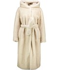ZARA Cream Zw Collection Faux Fur Coat With Hood & Belt Ecru UK M