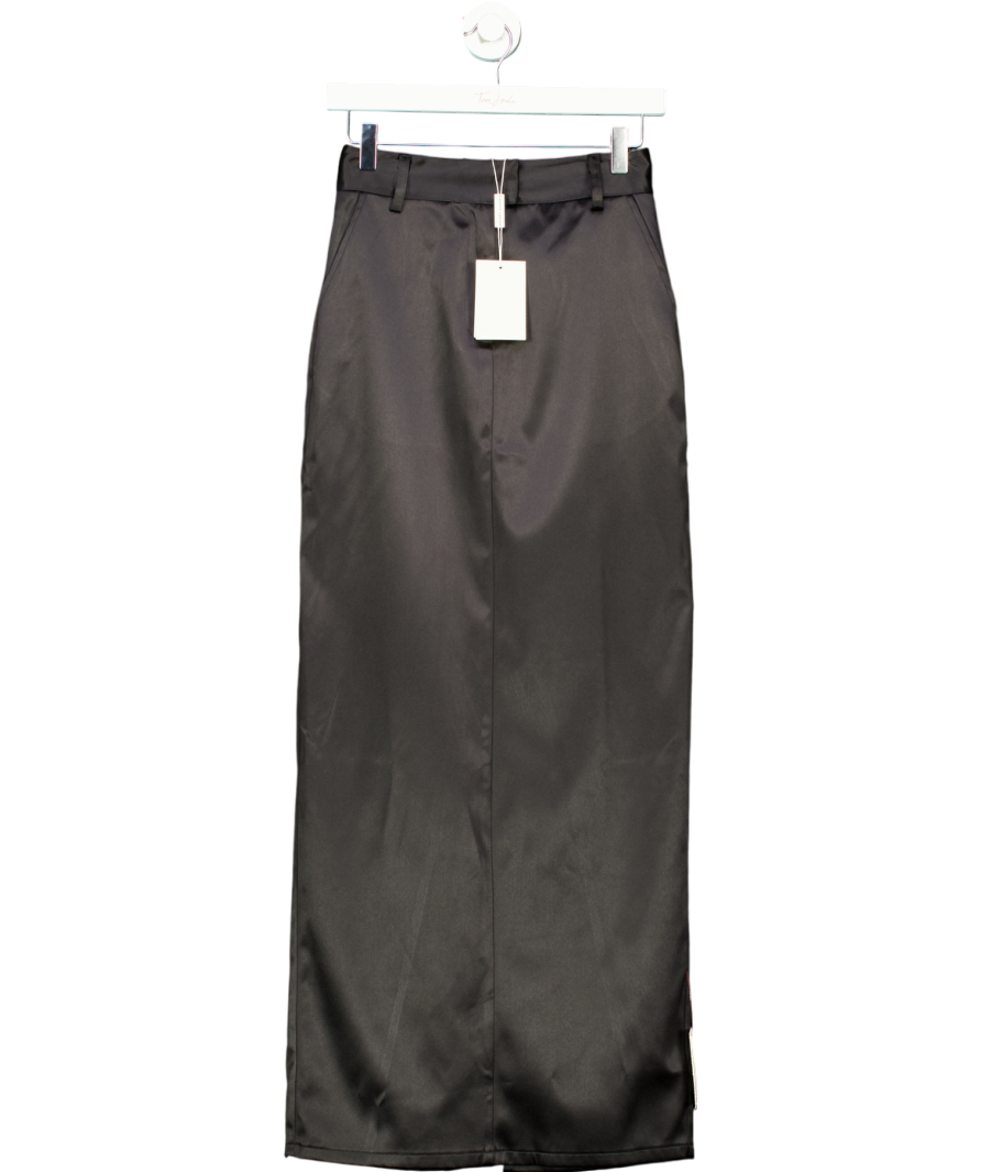 PRETTY LAVISH Black Beck Satin Tailored Maxi Skirt UK 6