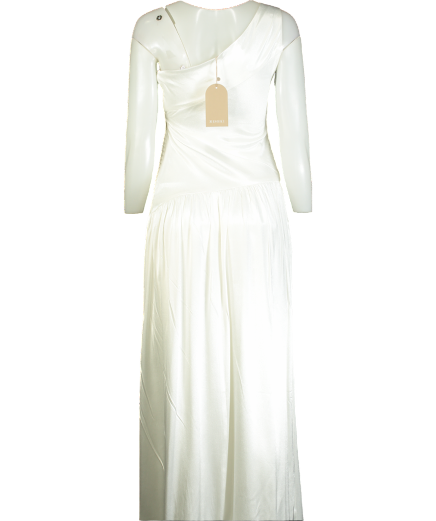 Meshki White Jenna One Shoulder Pleated Maxi Dress UK XS