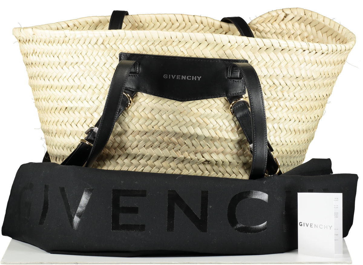 Givenchy Voyou Raffia Basket Bag in Black and Natural 