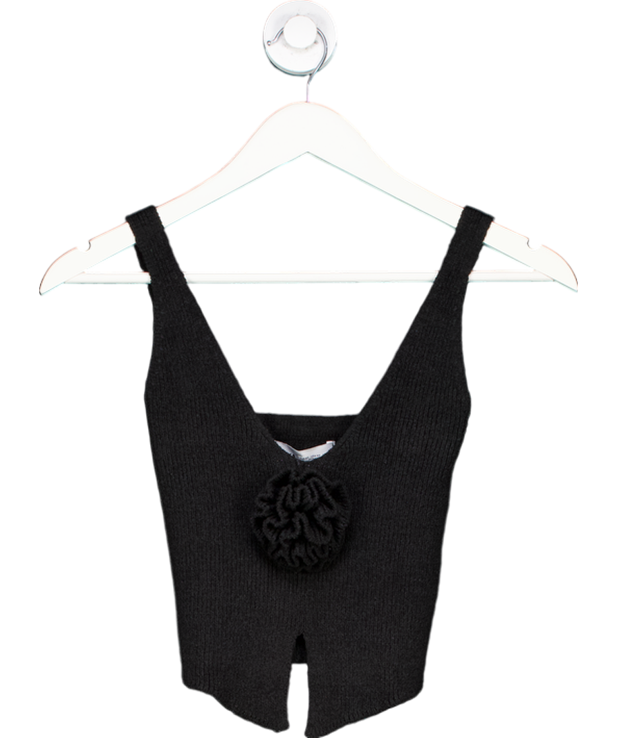 Bershka Black Flower Appliqué Crochet Halter Neck Top UK XS