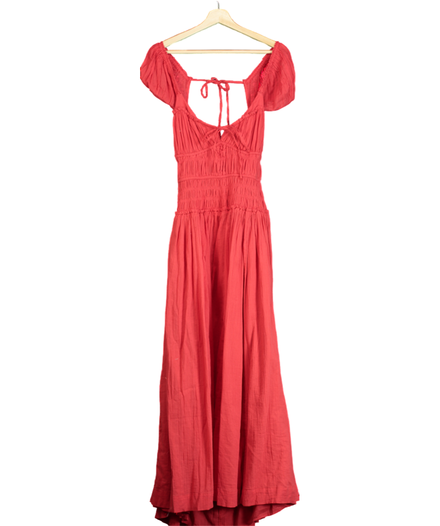 Free People Red Tie Detail Ruched Maxi Dress UK S