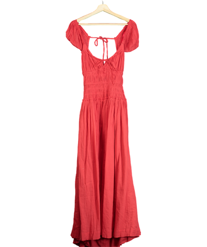 Free People Red Tie Detail Ruched Maxi Dress UK S