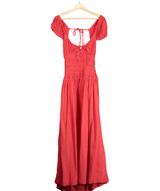 Free People Red Tie Detail Ruched Maxi Dress UK S