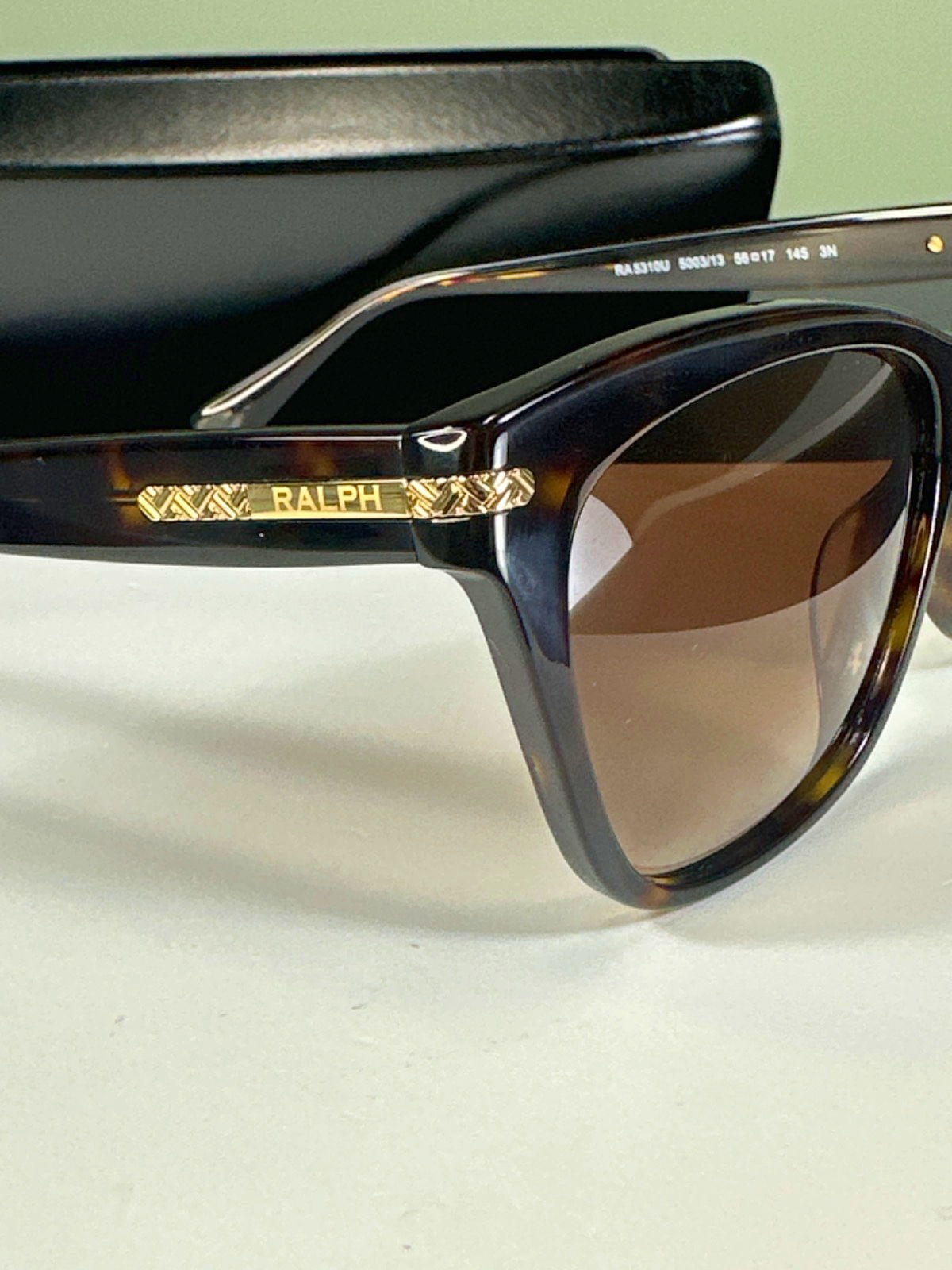 Ralph Lauren Shiny Dark Havana Gradient Brown Sunglasses in case
