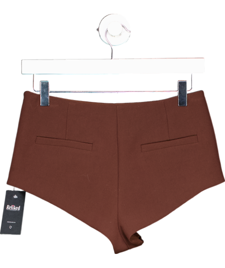 Self-Portrait Brown Stretch Crepe Mini Shorts UK 8