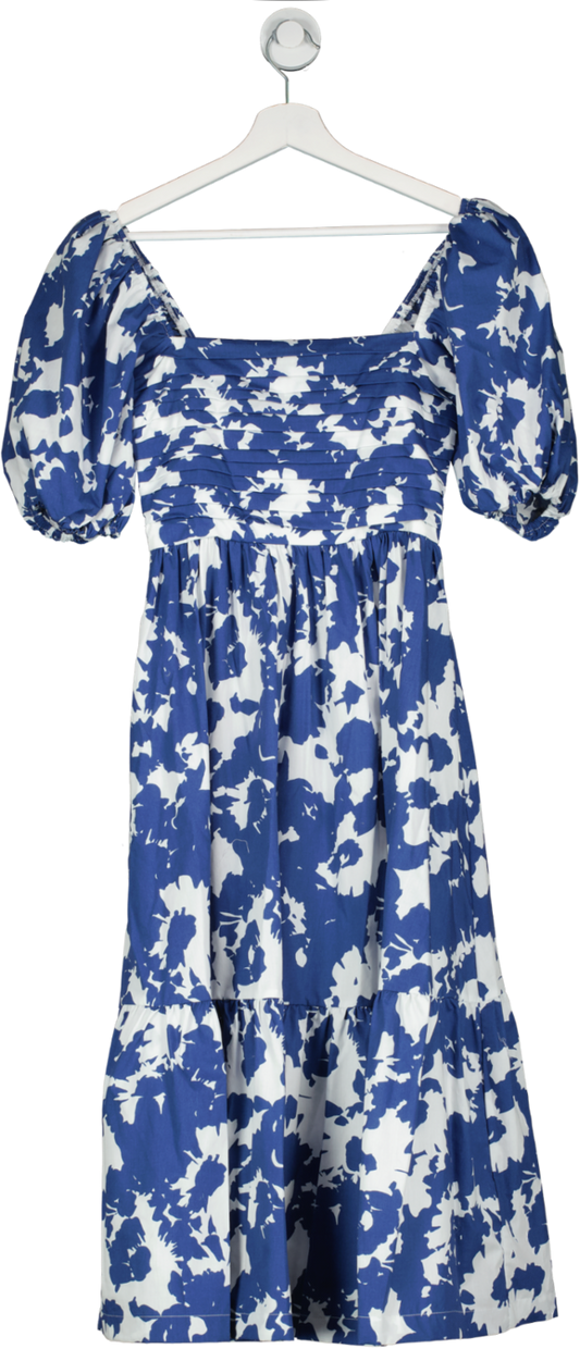 Abercrombie & Fitch Blue Emerson Poplin Puff Sleeve Midi Dress UK XS