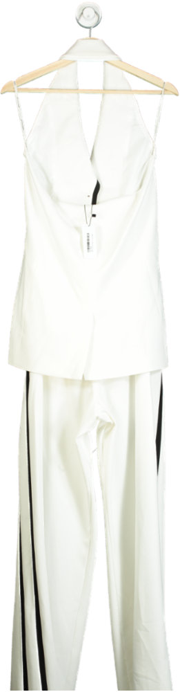 Karen Millen Ivory Compact Stretch Contrast Tipped Belted Wide Leg Tailored Jumpsuit UK 10