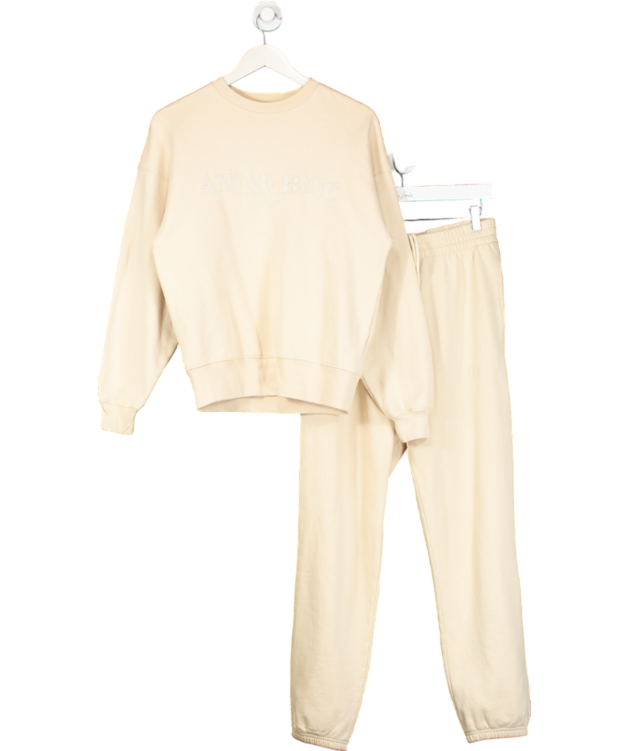 Anine Bing Cream logo Embroidered Sweatshirt And Cuffed Joggers - Joggers UK S, Sweater UK XS