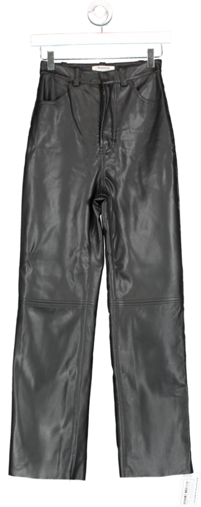 House of CB Black Omaria Wide-leg Mid-rise Pu-leather Trousers UK XS