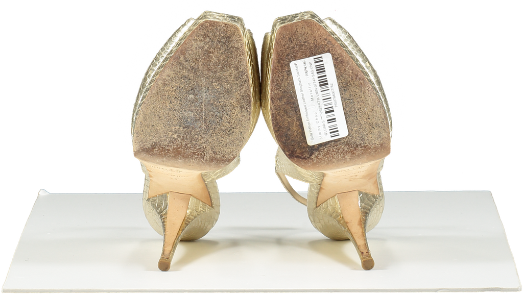 Jimmy Choo Metallic Gold Python Embossed Leather Slingback Sandals UK 8 EU 41 👠