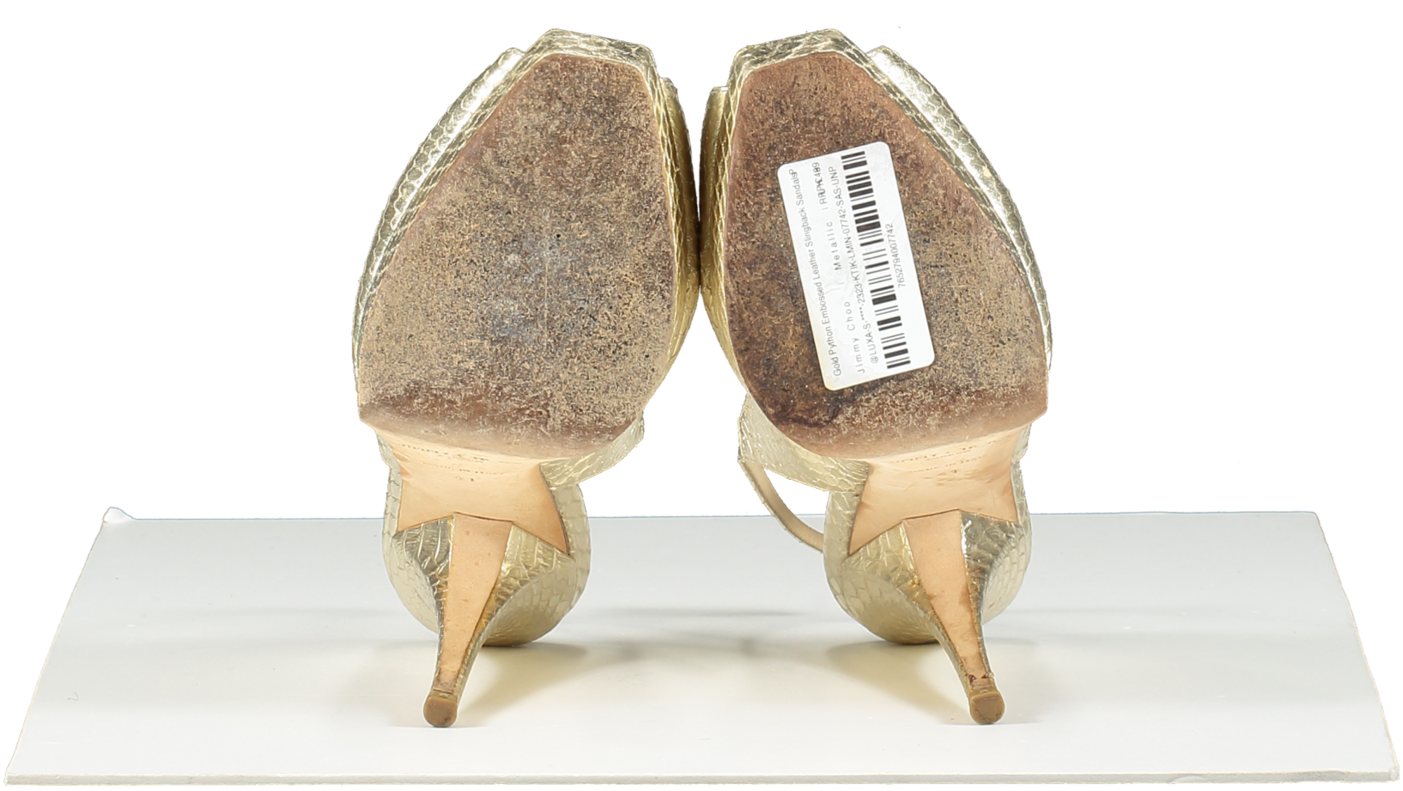 Jimmy Choo Metallic Gold Python Embossed Leather Slingback Sandals UK 8 EU 41 👠