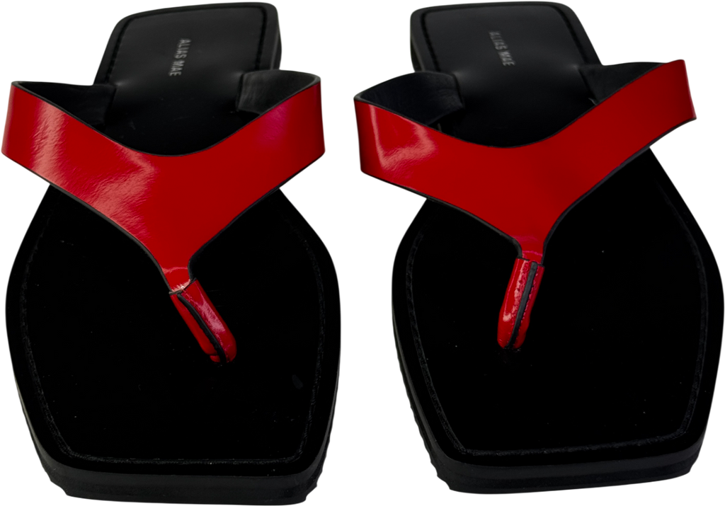 Alias Mae Red Box Leather Charlize Square Toe Thong Sandals UK 6 EU 39 👠