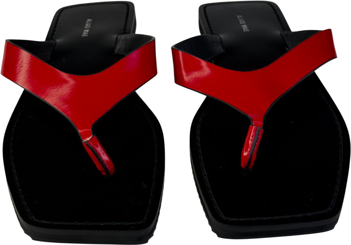 Alias Mae Red Box Leather Charlize Square Toe Thong Sandals UK 6 EU 39 👠