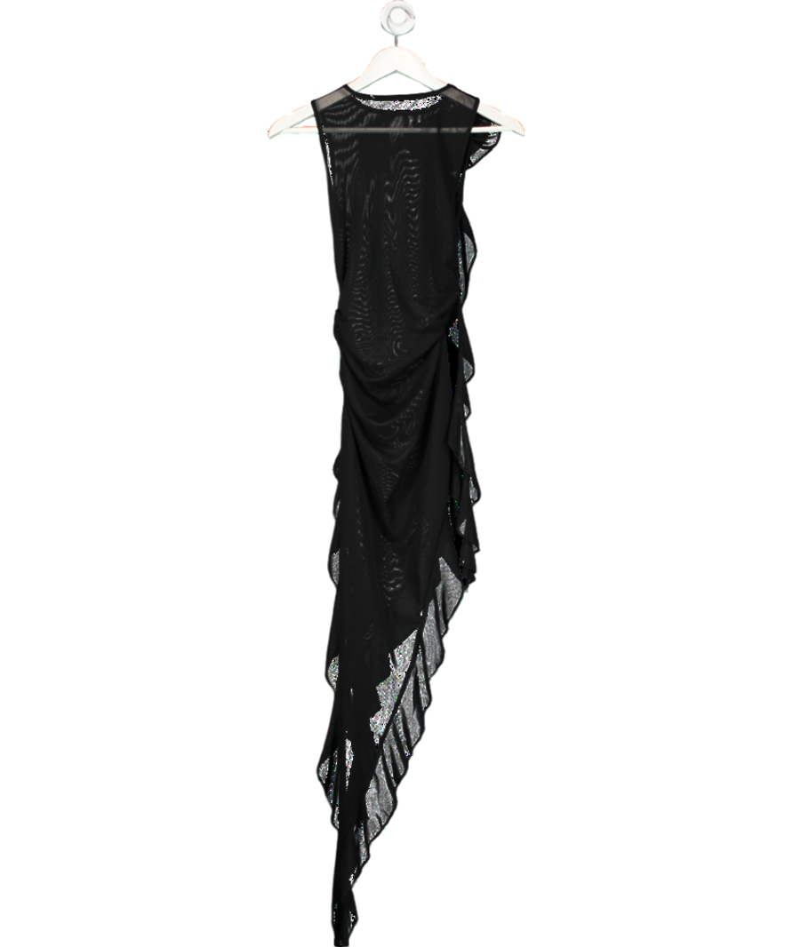 Black Mesh Ruched Dress With Corsage UK S