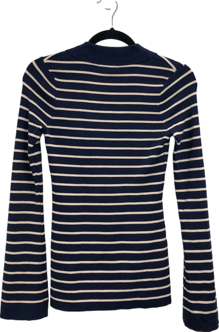 Pretty Lavish Navy & Cream Striped Ribbed Knit Top XS