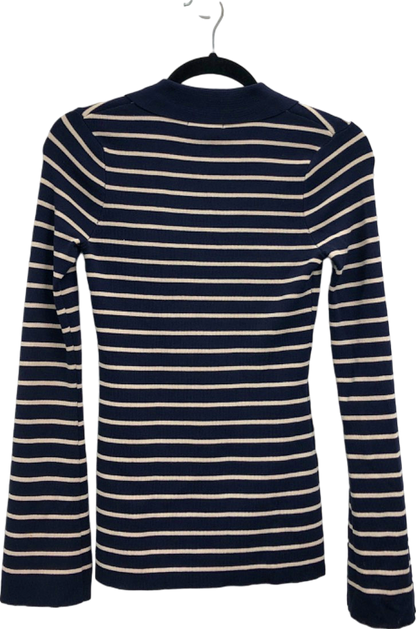 Pretty Lavish Navy & Cream Striped Ribbed Knit Top XS