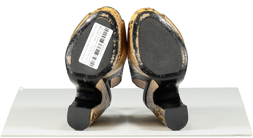 Dries Van Noten Metallic Gold /black Colour Block Python Platform Sandals UK 3 EU 36 👠