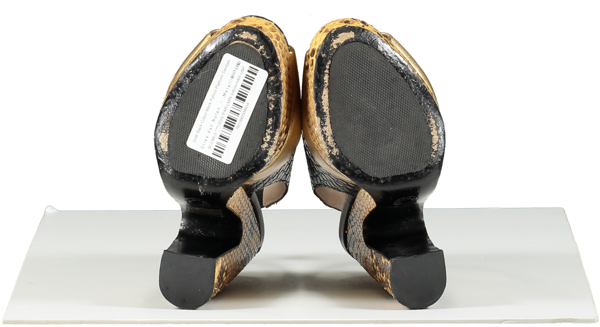Dries Van Noten Metallic Gold /black Colour Block Python Platform Sandals UK 3 EU 36 👠