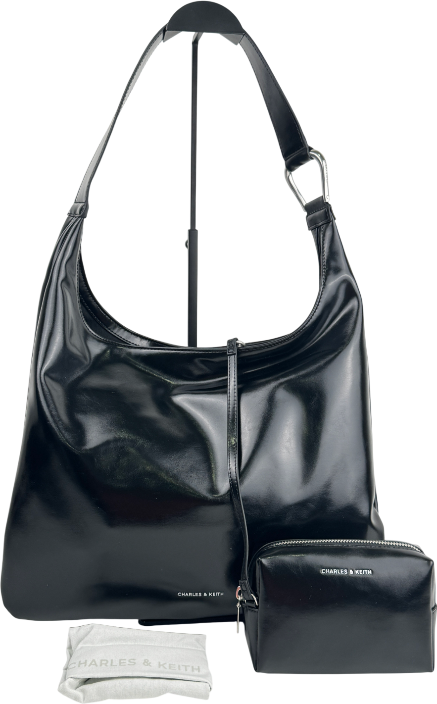 CHARLES & KEITH Black Lumen Slouchy Hobo Bag - Noir