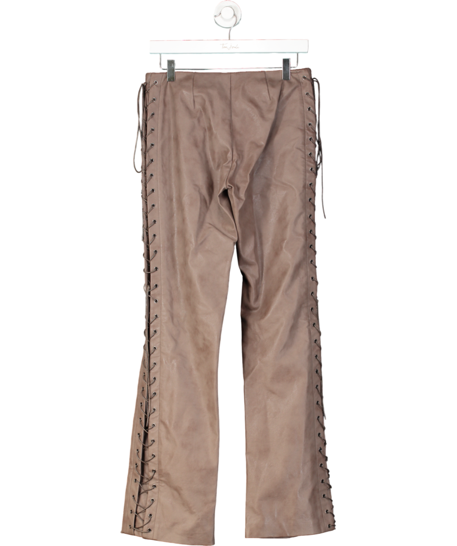 House of CB Drew Mocha Vegan Leather Lace Up Trousers UK S