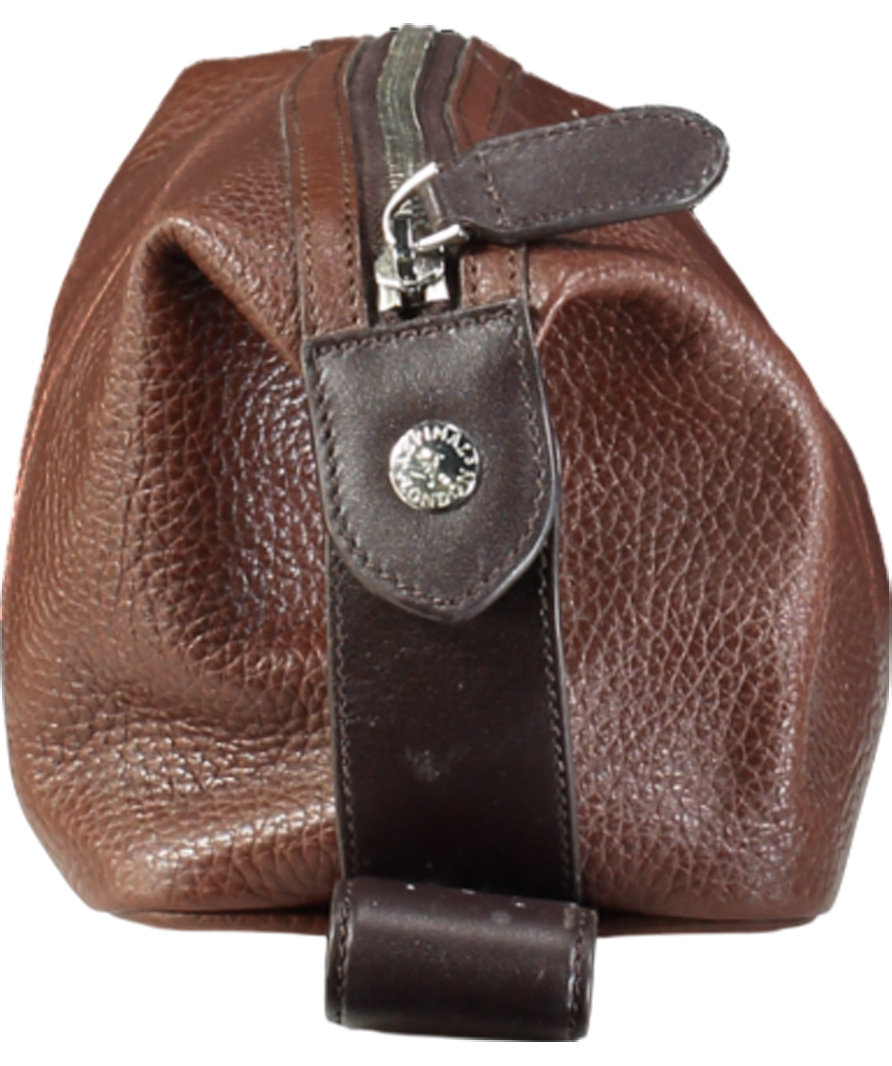 Aspinal Of London Brown Reporter Wash Bag Tobacco Pebble Leather