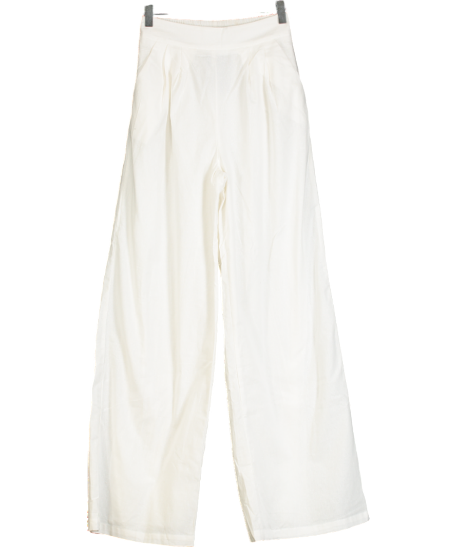 White High Waisted Linen Look Wide Leg Trousers UK S