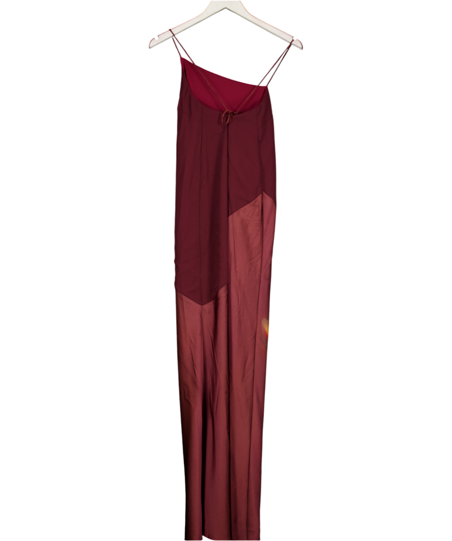 ASOS Red Draped Satin Chiffon Cami Maxi Dress In Placement Burgundy Floral Print UK 8