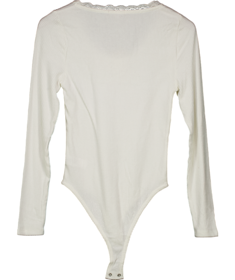 White Rise Soft Ribbed Long Sleeved Bodysuit UK S