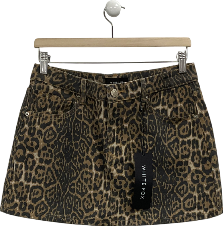 White Fox Brown Holla At Me Leopard Mini Skirt UK M