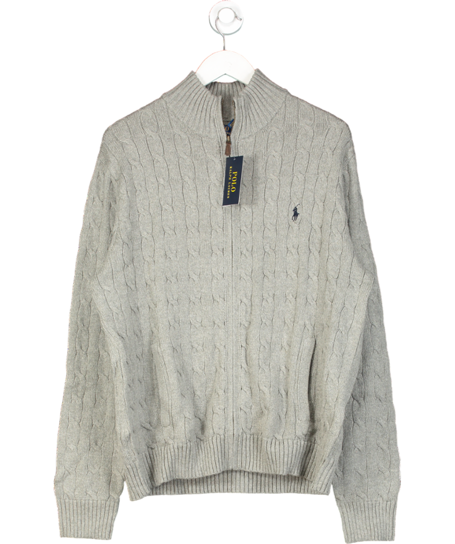 Polo Ralph Lauren Grey Cable-knit Cotton Quarter-zip Jumper In Original Gift Box UK XL