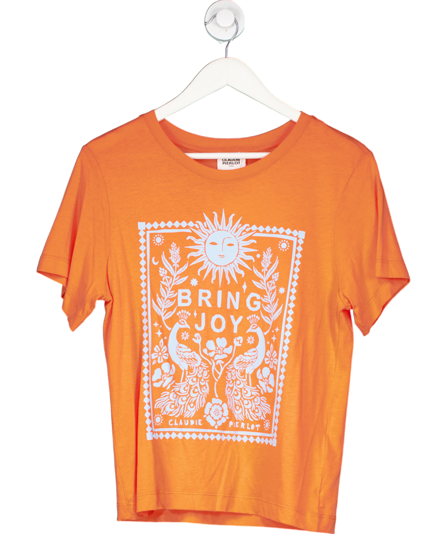 Claudie Pierlot Orange Screen-printed T-shirt UK 8