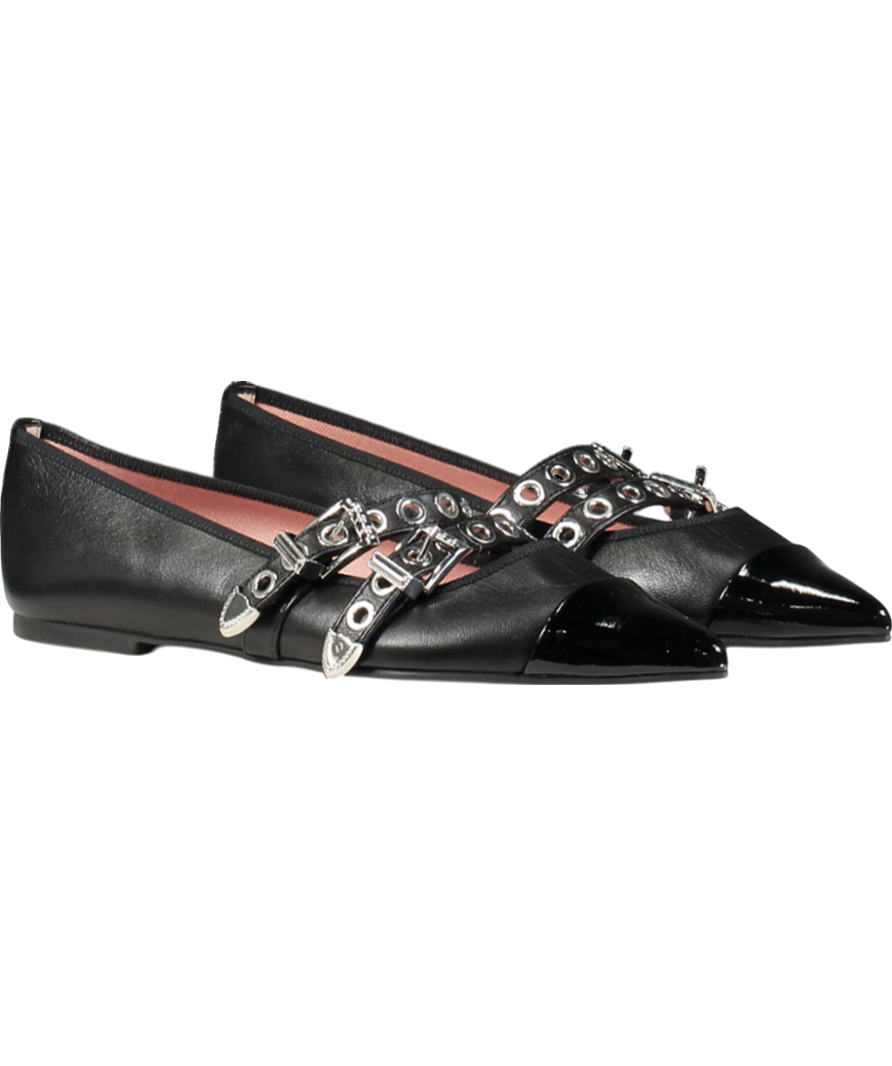 PRETTY BALLERINAS Black Ella Pointed Flat Shoes UK 4 EU 37 👠