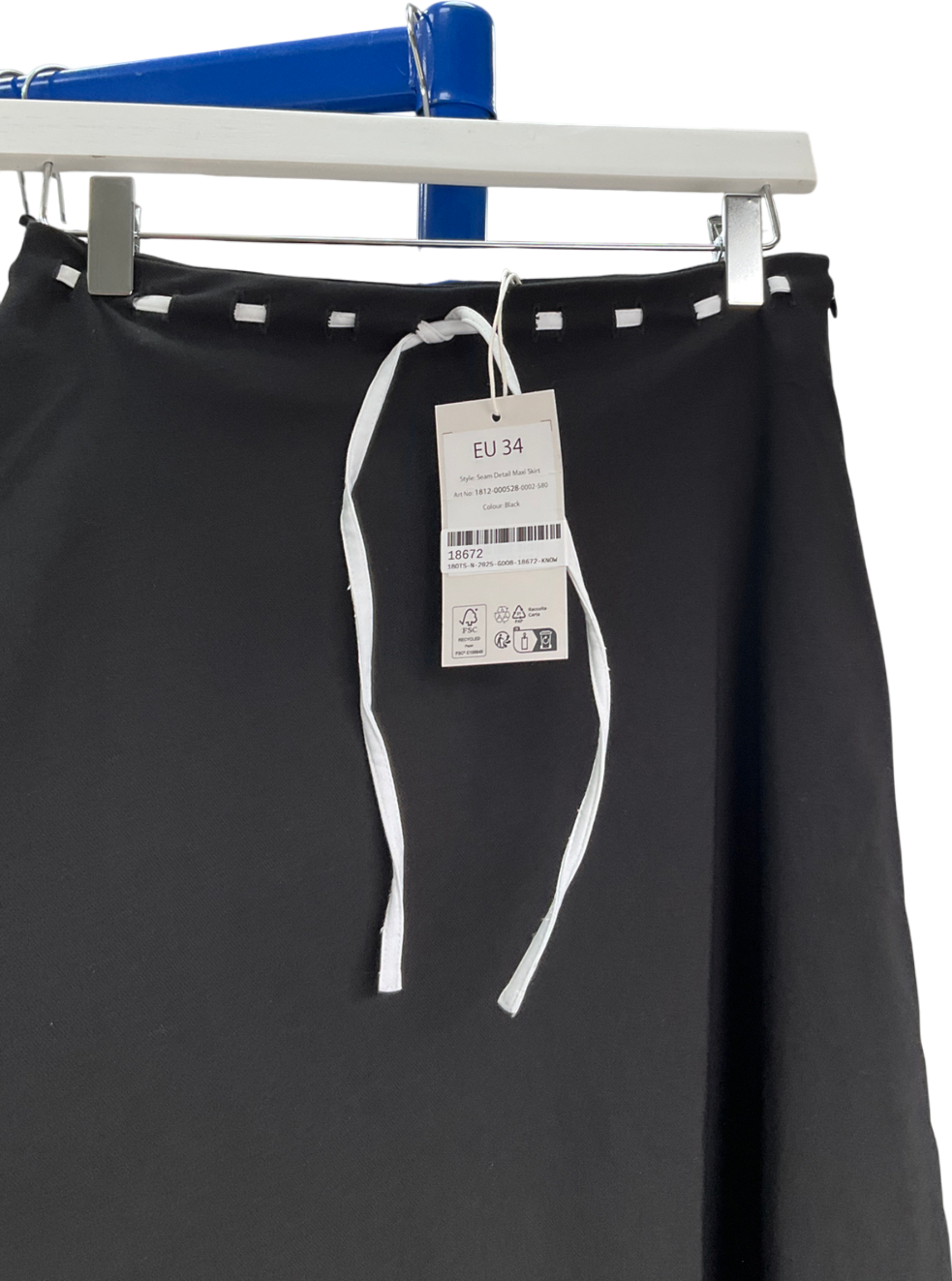 NA-KD Black Seam Detail Maxi Skirt UK 6