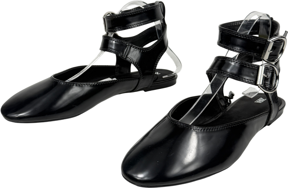 ZARA Black Buckle Ballet Pumps UK 8 EU 41 👠