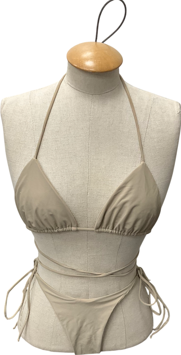 Gen-re swim Beige Cross Body Tie Up Bikini Set UK S