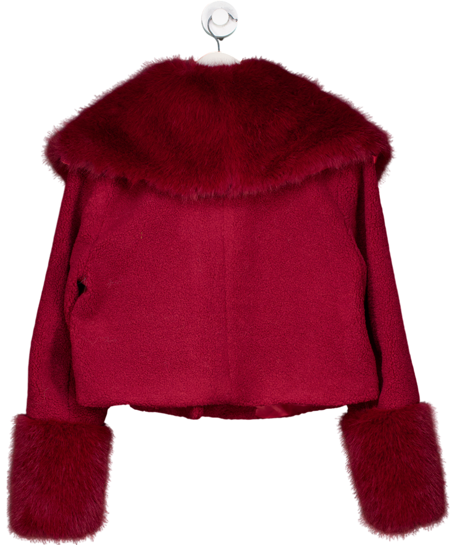 the frolic Red Exclusive X Bella Stovey Faux Fur Oversized Collar And Cuff Detail Jacket In Burgundy UK 10